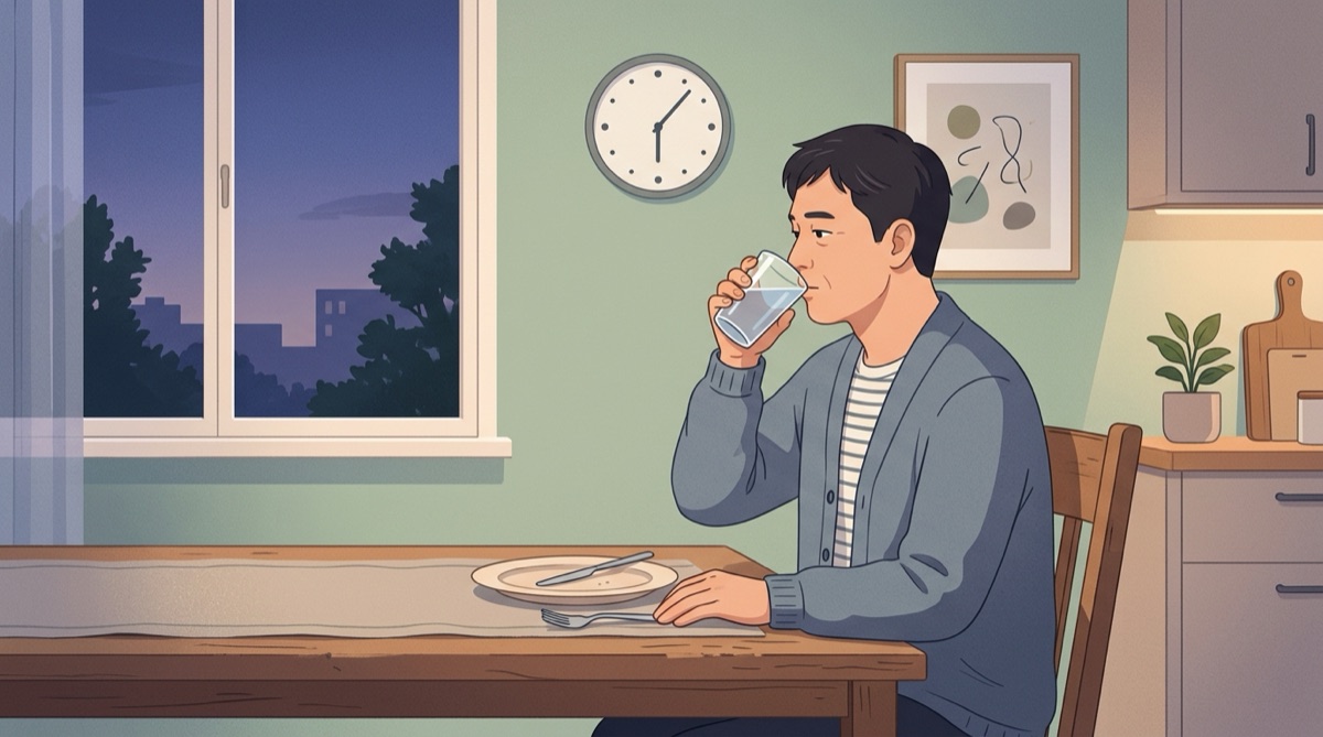 중성지방 HDL 재검 전 금식하며 물만 마시는 중년